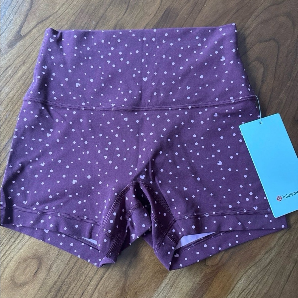 lululemon berry polka dot hearts align shorts sz 6
